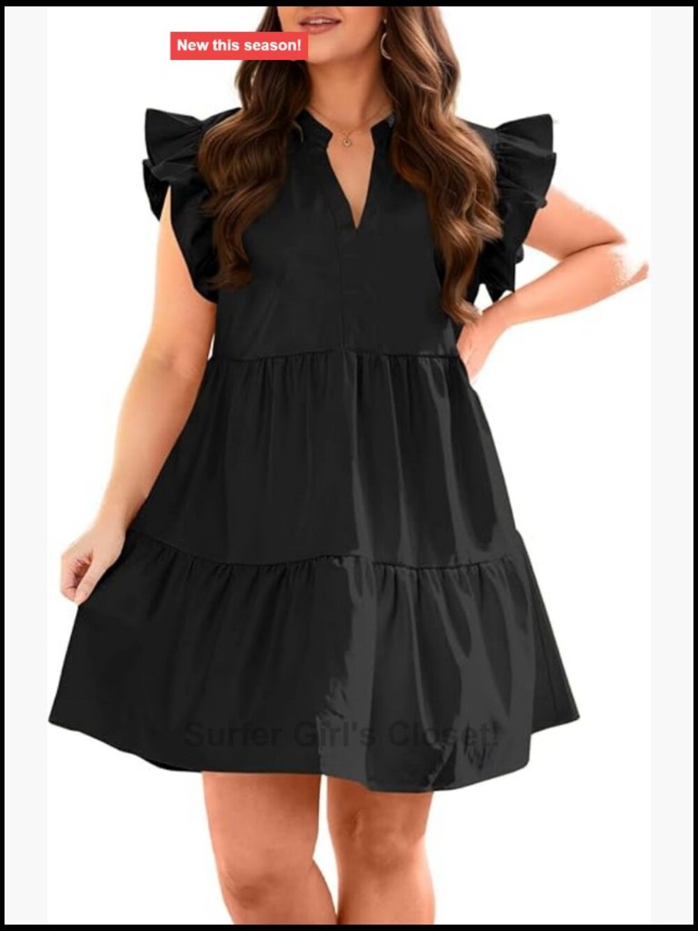 Plus Size Ruffle Short Sleeve V Neck Tiered Swing Mini Dress